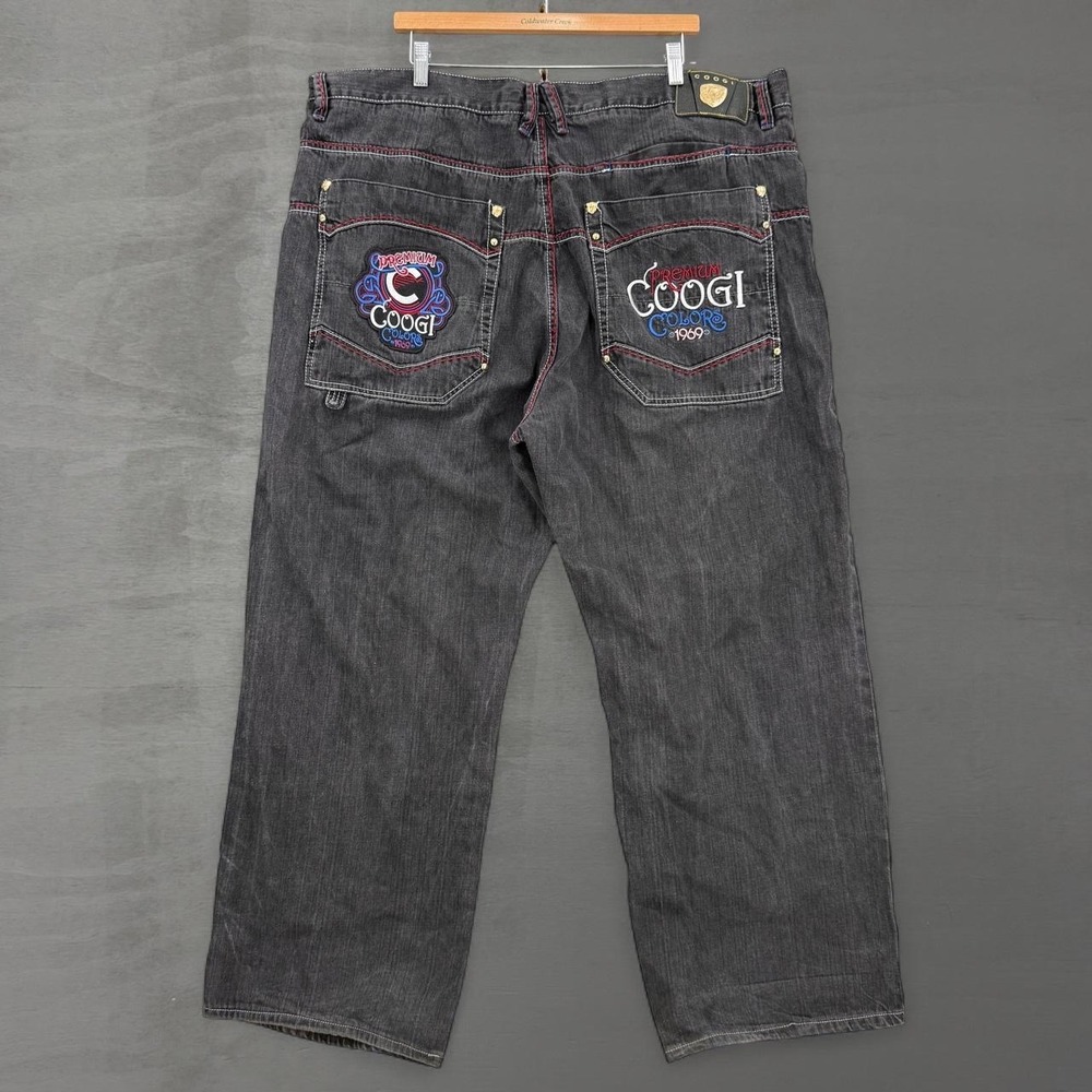 Y2K Coogi Jeans Charcoal Baggy Embroidered Contrast Stitch 44 x 30